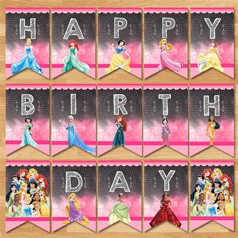 Disney Princess Happy Birthday Banner Chalkboard Disney | Etsy