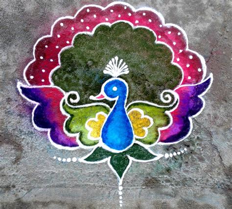 Best Peacock rangoli designs with colours - Fashion Beauty Mehndi Jewellery Blouse Design