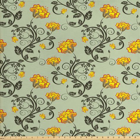 Ambesonne Victorian Fabric by the Yard Upholstery, Antique Curlicue Peduncle, 1 Yard, Multicolor ...