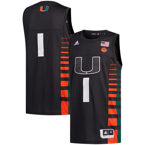 Men's adidas #1 Black Miami Hurricanes Authentic Basketball Jersey