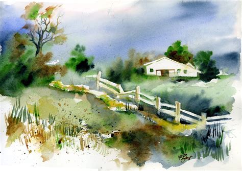 Original Watercolor Painting Country by SimplyArtByKristin on Etsy