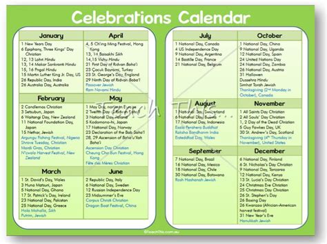 Celebration Calendar - Printable Teacher Resources for Teachers ...