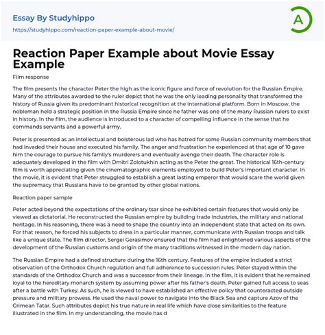 Reaction Paper Example about Movie Essay Example | StudyHippo.com