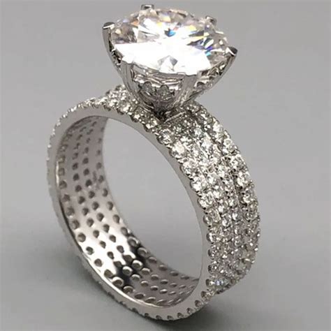 4 Carat 18K White Gold 4 Ct Moissanite Diamond Ring Luxury For Women Wedding Party Engagement ...