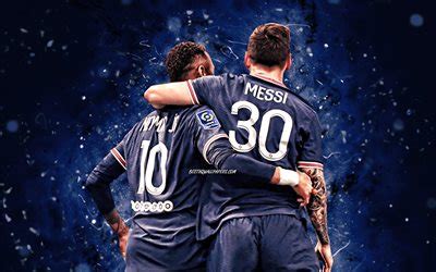 Download wallpapers Neymar and Messi, 4k, 2021, PSG, football stars, blue neon lights, soccer ...