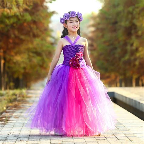 Kids Fancy Dress Girls Princess Flower Tutu Dress Gowns for Children Girls Hot Pink Purple ...