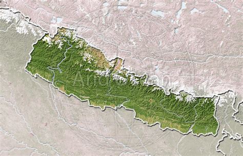 Nepal, shaded relief map.