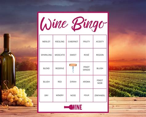 Wine Bingo Wine Tasting Game Winery Game Wine Theme | Etsy