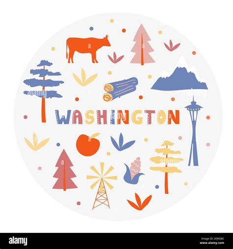 USA collection. Vector illustration of Washington theme. State Symbols ...