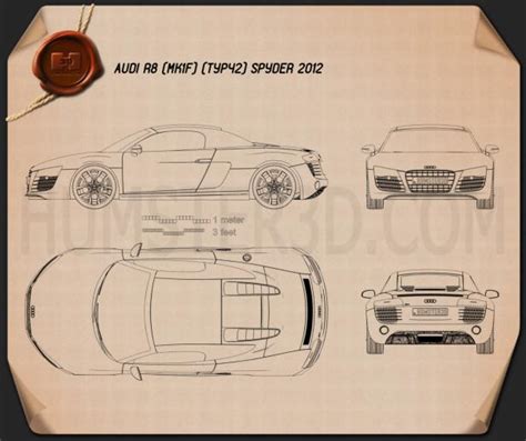 Audi R8 Spyder 2013 Blueprint - Hum3D