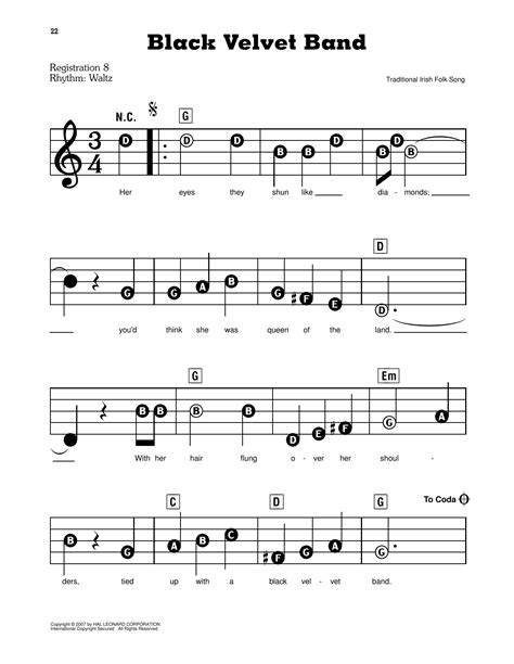 Traditional Irish Folk Song Black Velvet Band Sheet Music Notes, Chords ...