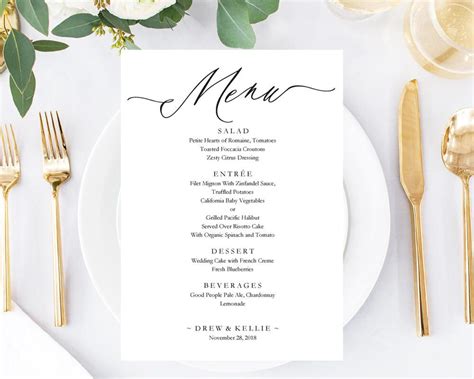 5"x7" Menu Template, Editable Wedding Menu, Instant Download, DIY Wedding, Printable Wedding ...