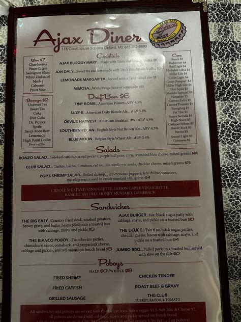 Menu at Ajax Diner restaurant, Oxford