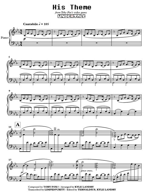 Kyle Landry - Undertale - His Theme Piano Sheet | PDF