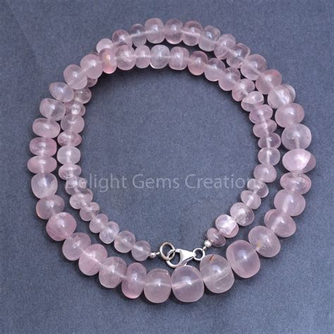 Rose Quartz Necklace, 7-12mm Rose Quartz Smooth Roundel Beads Necklace ...