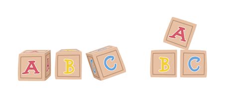 Baby toy wooden letter blocks clipart. Simple cute alphabet blocks that spell ABC flat vector ...