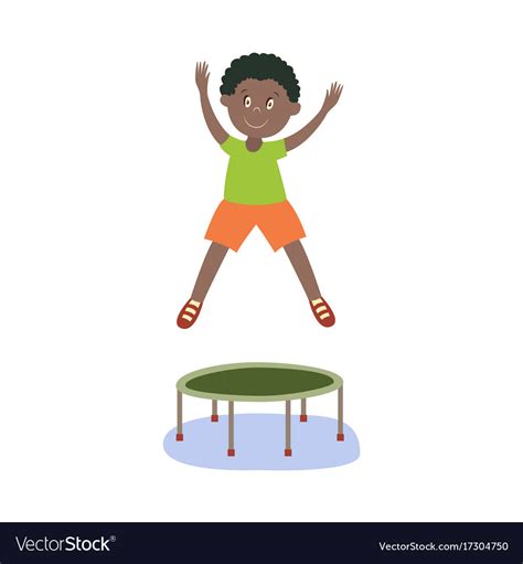 Flat black boy kid jumping on trampoline Vector Image