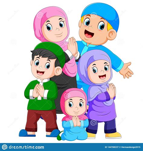 A Group of Muslim Family are Celebrating Ied Mubarak Together Stock Vector - Illustration of ...