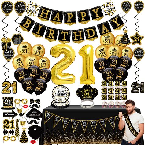 Buy 21st Birthday Decorations for him - (76pack) Black Gold Party ...