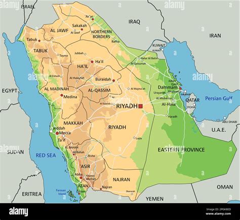 High detailed Saudi Arabia physical map with labeling Stock Vector ...