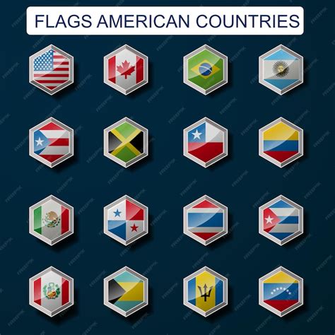 Banderas de países americanos en botón hexagonal conjunto de banderas ...