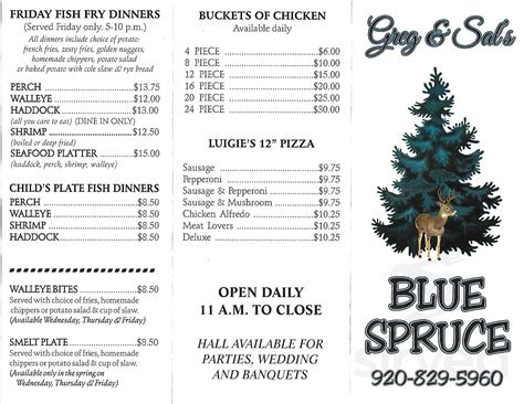 Menu for Blue Spruce in Lena, WI | Sirved