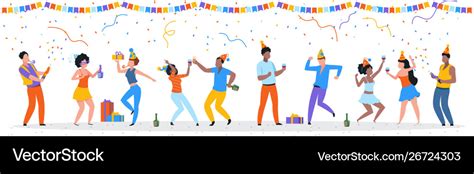 Cartoon party people trendy happy dancing group Vector Image