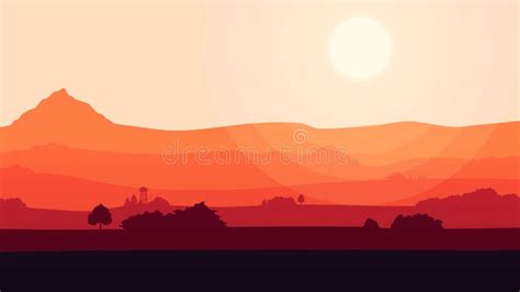 Colorful Cartoon Nature Background. Animation of Nice Red Sunset Background with Some Clouds and ...