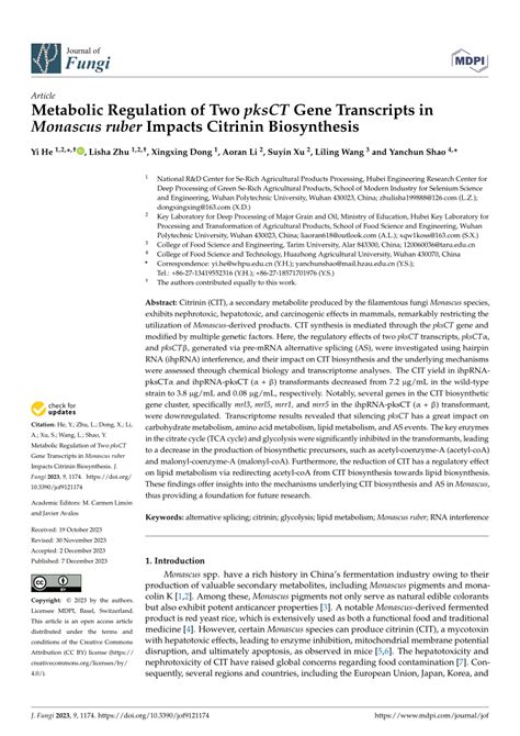 (PDF) Metabolic Regulation of Two pksCT Gene Transcripts in Monascus ruber Impacts Citrinin ...