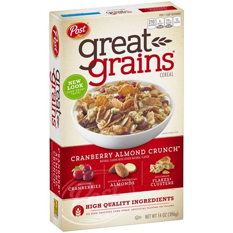 Post Great Grains Whole Grain Cereal, Cranberry Almond Crunch, 14 Oz ...