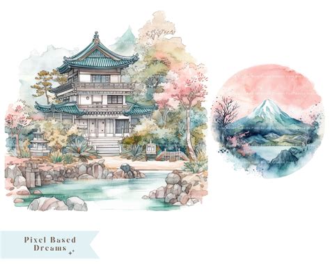 Zen Garden Clipart Digital Watercolor Clip Art Japanese Garden Clipart ...