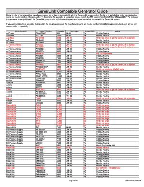 Generlink Compatible Generators - Fill Online, Printable, Fillable, Blank | pdfFiller