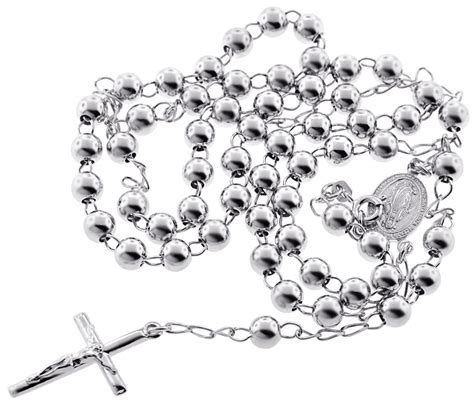 925 Sterling Silver Rosary Bead Mens Cross Necklace 6 mm 24 inch