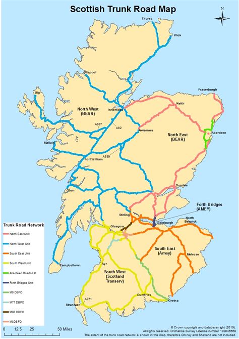 Scottish trunk road network map