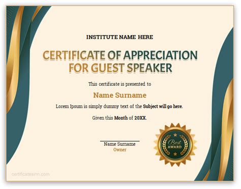 Certificate Of Appreciation For Speakers Sample