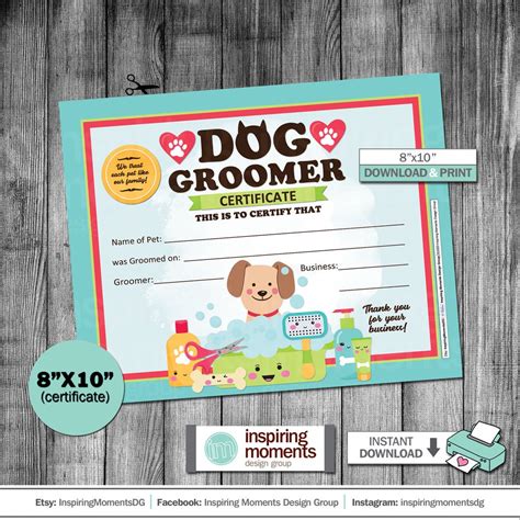 Dog Grooming First Haircut Certificate, Groomer, Pet Shop, Store ...