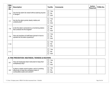 Fire risk assessment checklist in Word and Pdf formats - page 10 of 16