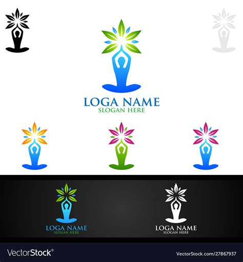 Yoga and lotus flower logo with health spa Vector Image