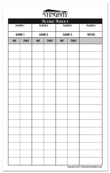 Printable Game Score Sheets Spades