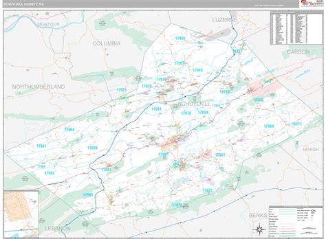 Schuylkill County, PA Wall Map Premium Style by MarketMAPS