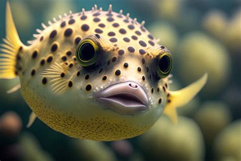 Premium AI Image | Puffer Fish Front View Closeup Adorable Puffer Fish Face