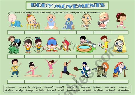 BODY MOVEMENTS EXERCISE - ESL worksheet by Aisha77