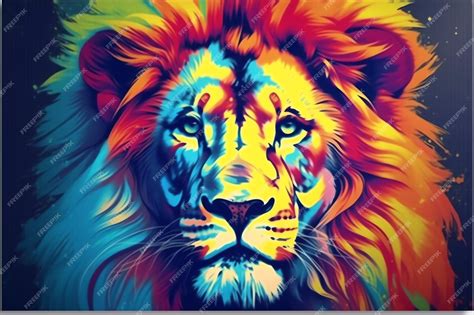 Premium AI Image | A colorful painting of a lion with a yellow mane