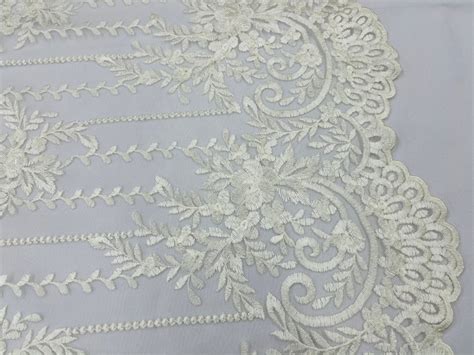 Ivory Lace Fabric _ Embroidered Floral Flowers Lace on Mesh Fabric ...