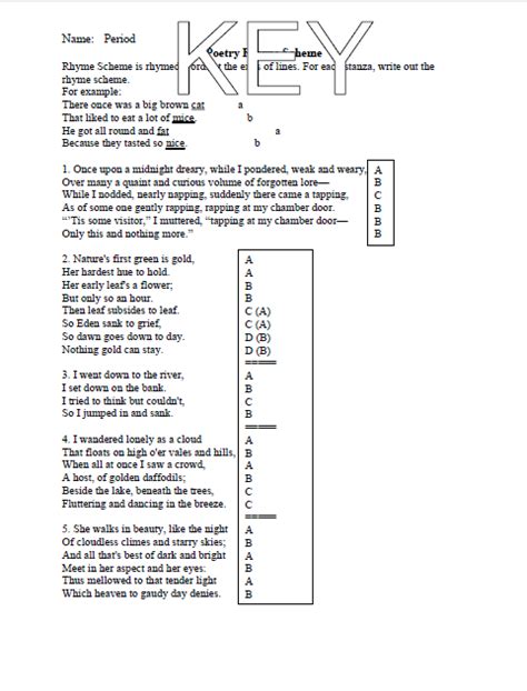 RHYME SCHEME KEY + STANZAS!!! - JH3 READING