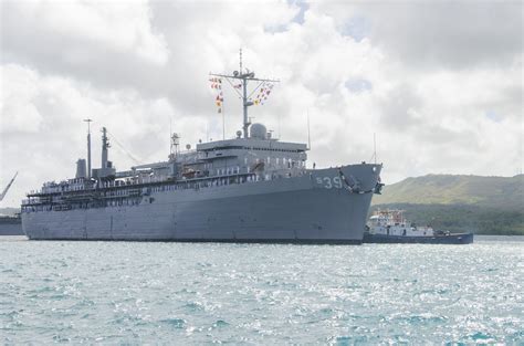 USS Emory S. Land (AS 39) Submarine Tender. Polaris Point, Guam. April ...