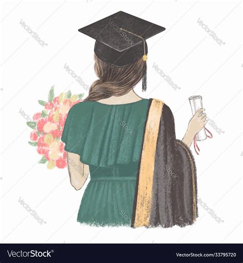 Graduated girl with certificate back view hand Vector Image