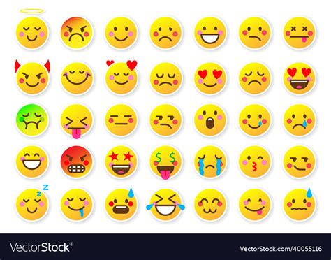 Emoji face sticker mood web badge yellow flat set Vector Image