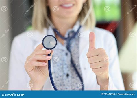 Woman Cardiologist Holding Stethoscope and Showing Thumb Up Gesture ...