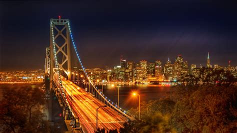 USA Stadt Brücke bei Nacht 2560x1440 QHD Hintergrundbilder, HD, Bild